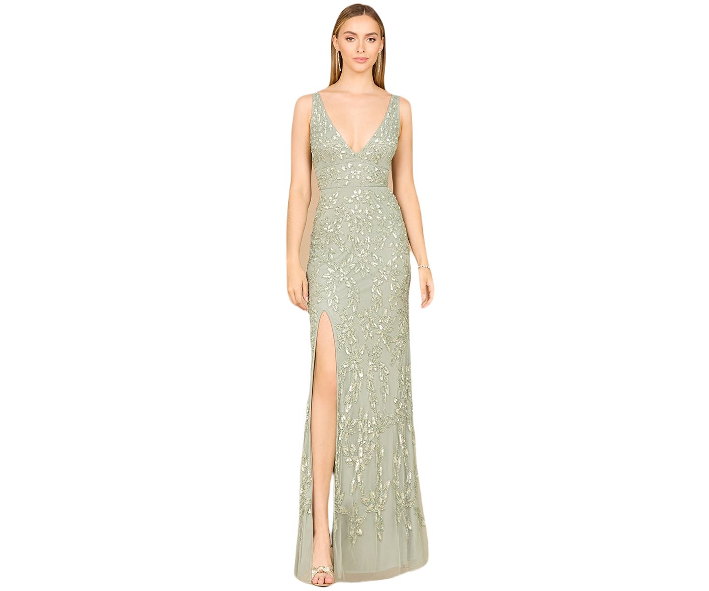 Женское платье Lara Embellished Gown with Slit - Outlet, цвет: Пыльный мятный — фото 1