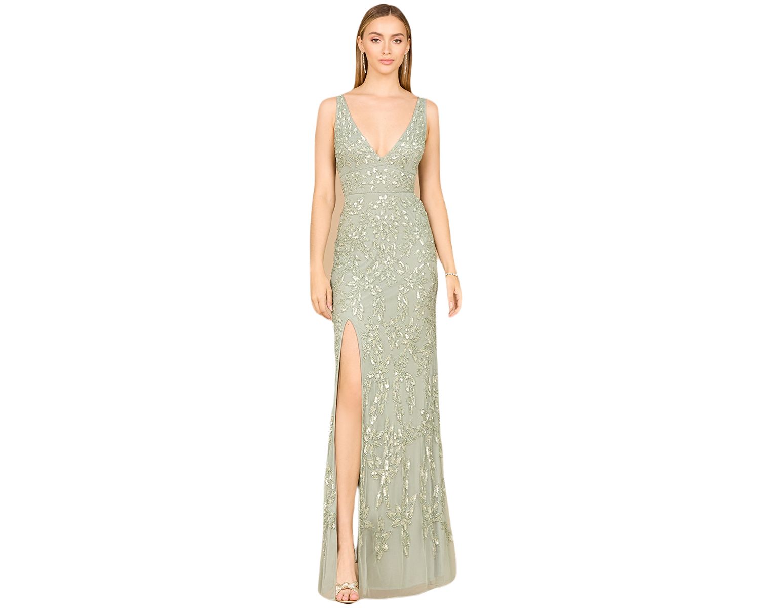 Women's Embellished Gown with Slit - OUTLET