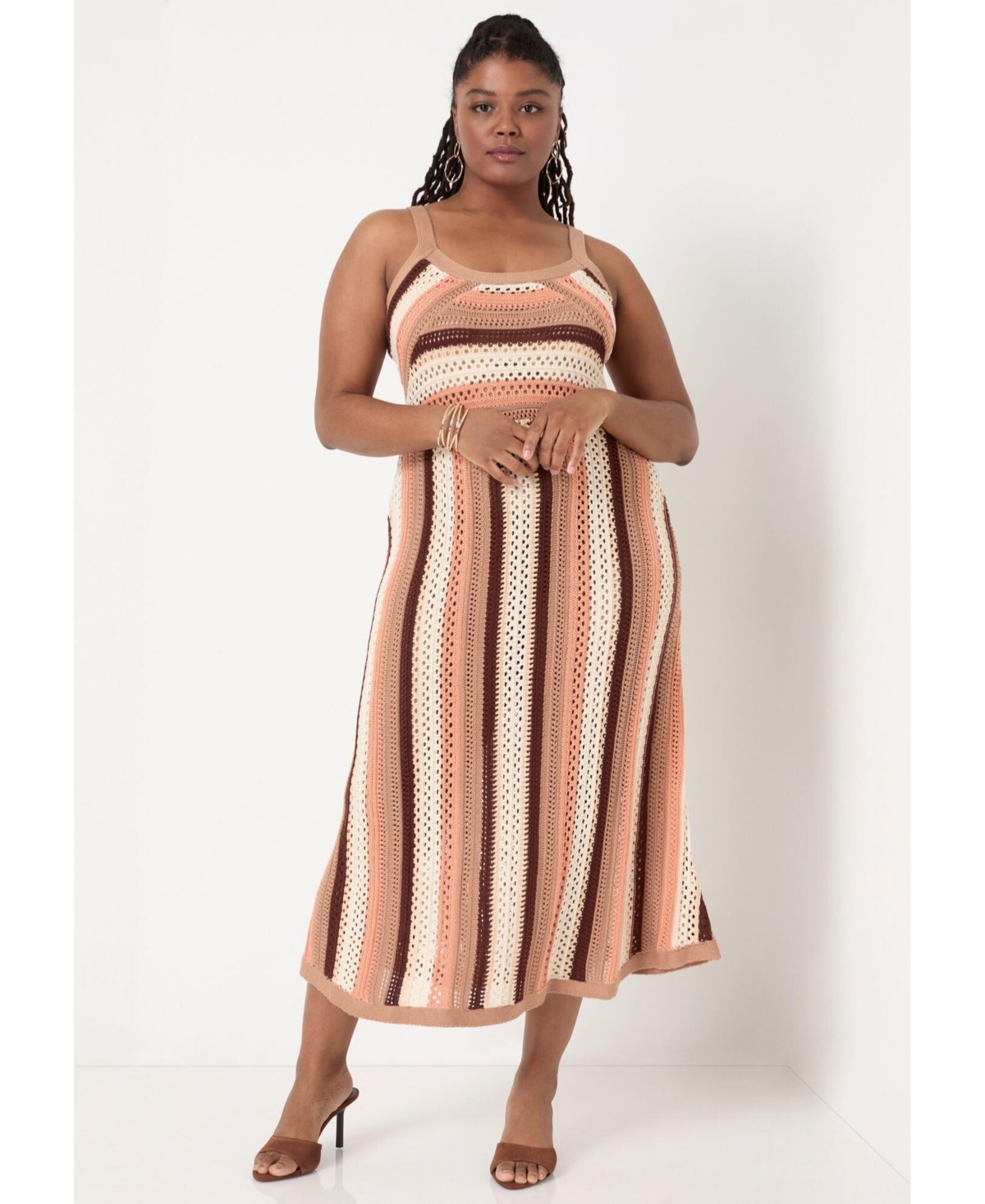 Plus Size June + Vie Strap Sweater Midi Dress - Multicolor stripe