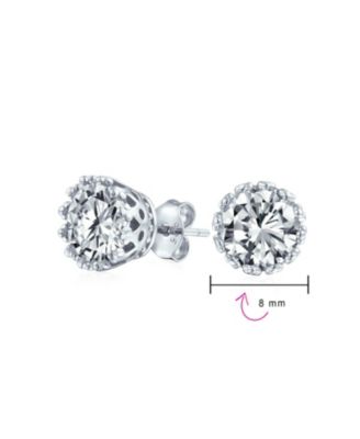 Solitaire Round Cubic Zirconia Crown Basket Set CZ Stud Earrings Gold Plated Sterling Silver