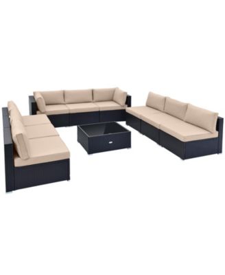 10PCS Rattan Furniture Set Outdoor Wicker Sofa Table Cushioned Seat Patio