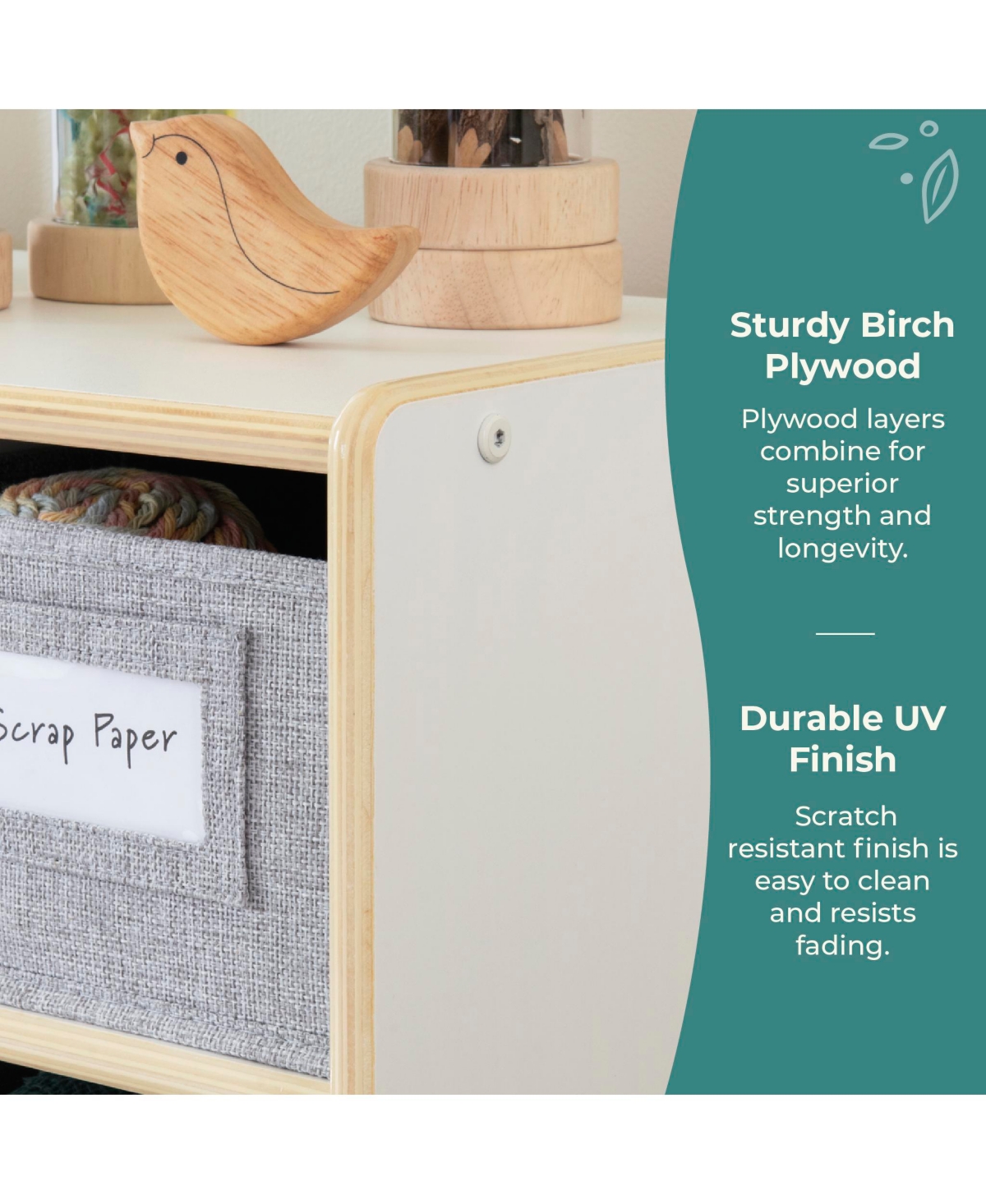 Guidecraft EdQ Shelves and 5 Bin Storage Unit 30" - Natural: Children's Wooden Toy Storage Organizer for Kids' Bedrooms and Playrooms