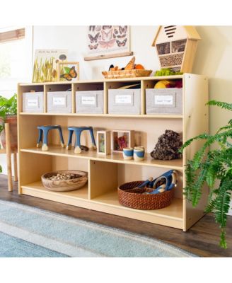 EdQ Shelves and 5 Bin Storage Unit 30" - Natural: Children's Wooden Toy Storage Organizer for Kids' Bedrooms and Playrooms