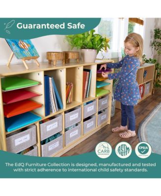 EdQ Shelves and 10 Bin Storage Unit 30" Natural: Wooden Bookcase with Compartments for Kids' Toys and Books in Playroom