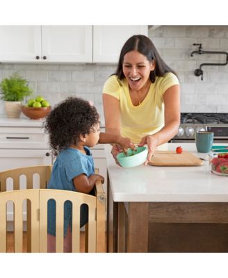 Contemporary Kitchen Helper Step Stool - Walnut: Kids' Adjustable, Foldable Wooden Learning Toddler Tower with Non-Slip Mat