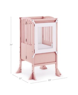 Contemporary Kitchen Helper Toddler Step Stool - Ivory: Adjustable, Kids Foldable Learning Toddler Tower with Safety Mat