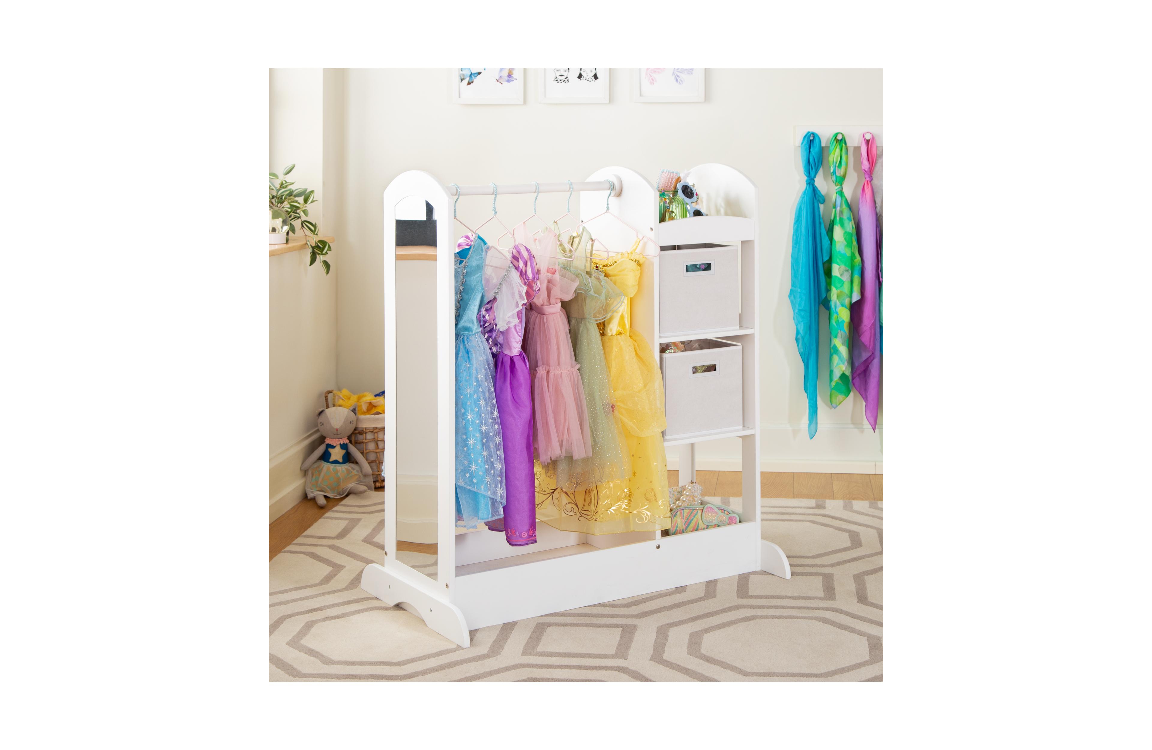 Guidecraft See and Store Dress Up Center - White: Kids' Pretend Play Clothes and Costume Armoire with Clothing Rack Storage and Mirror