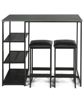 3 Pieces Dining Set with Rectangular Faux Marble and 3 Metal Storage Shelves