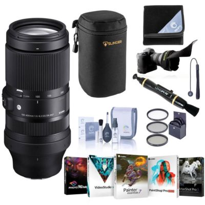 100-400mm f/5-6.3 DG DN OS Contemporary Lens for L Mount, Bundle with 67mm Filter Kit, PC Software Kit, Cleaning Kit, Lens Wrap, Flex Lens