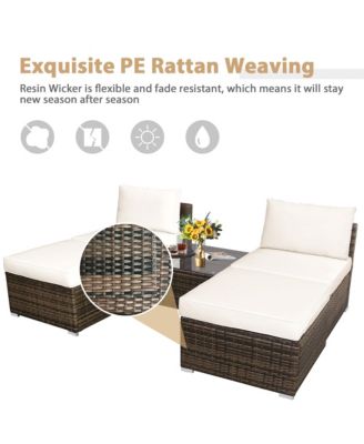 5PCS Outdoor Furniture Set Patio Rattan Armless Chair & Ottoman w/ Cushion