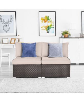 2PCS Patio Sectional Armless Sofas Outdoor Rattan Furniture Set w/ Cushions