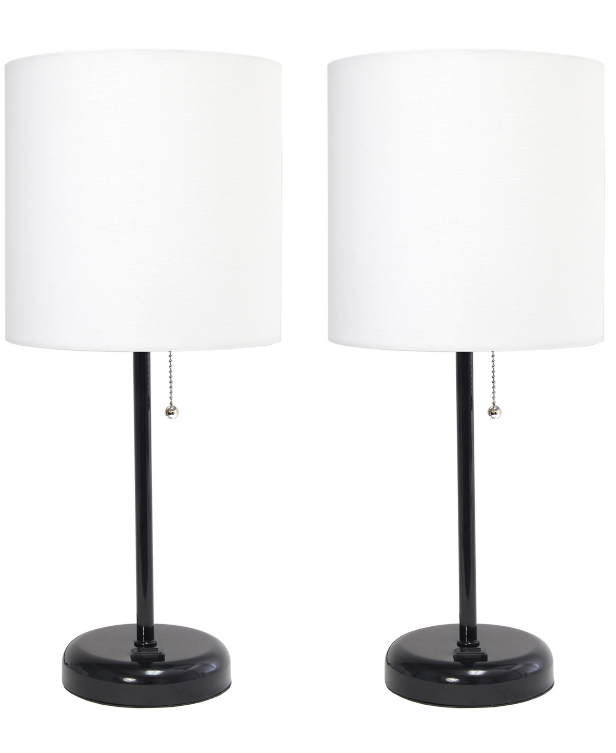 Creekwood Home 19.5" Metal Oslo Contemporary Bedside Duo Table Lamp Set - Black base, White shade