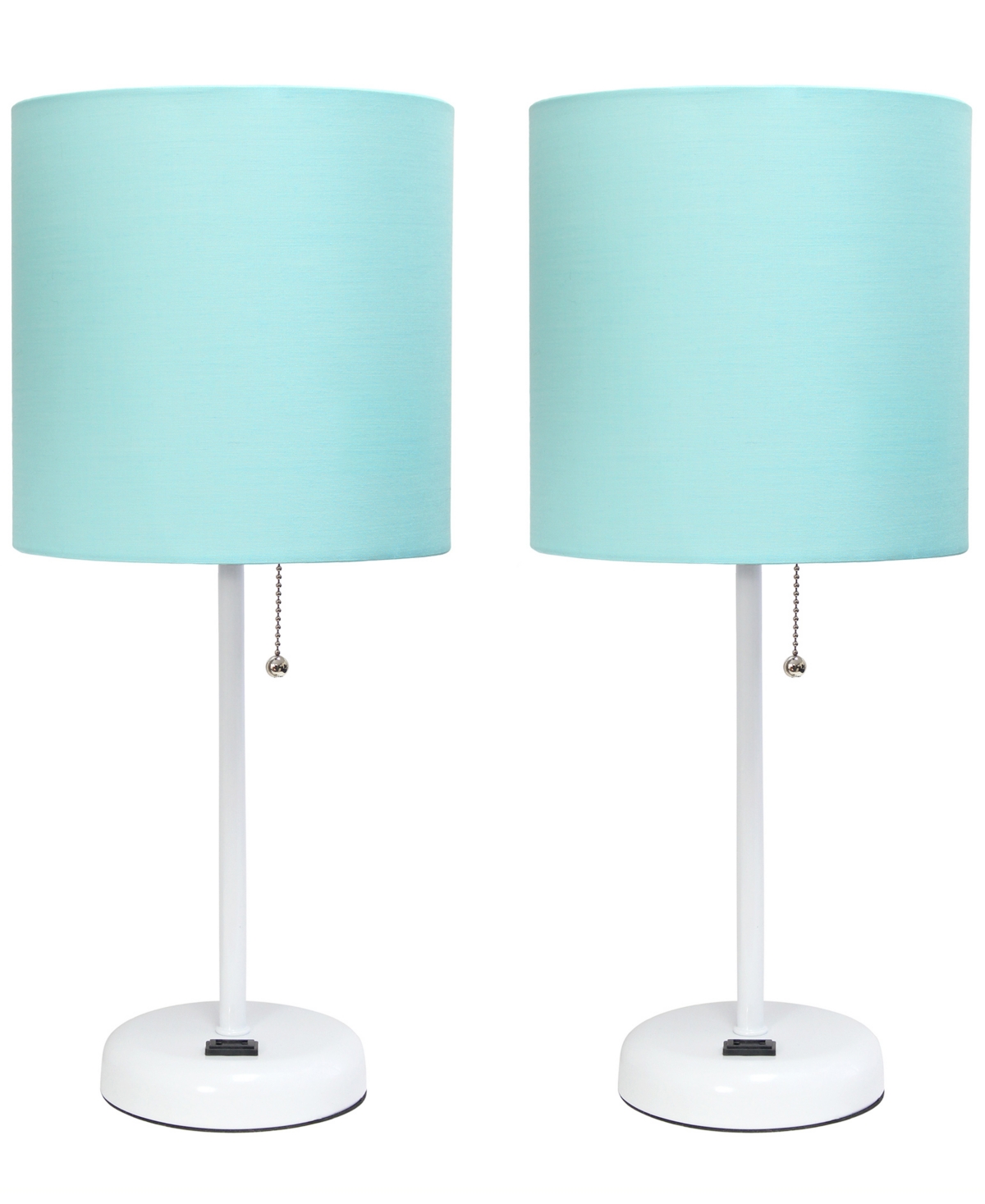 Creekwood Home 19.5" Metal Oslo Contemporary Bedside Duo Table Lamp Set In White Base,aqua Shade