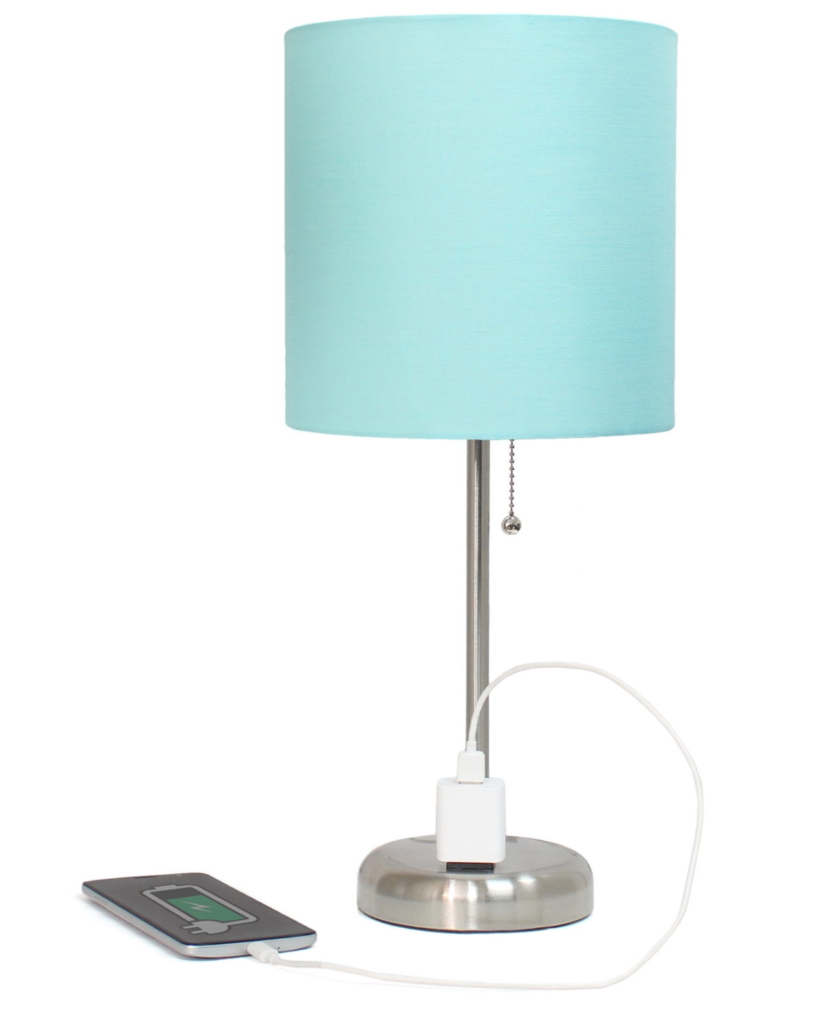 Creekwood Home 19.5" Metal Oslo Contemporary Bedside Duo Table Lamp Set In Brushed Steel,aqua Shade