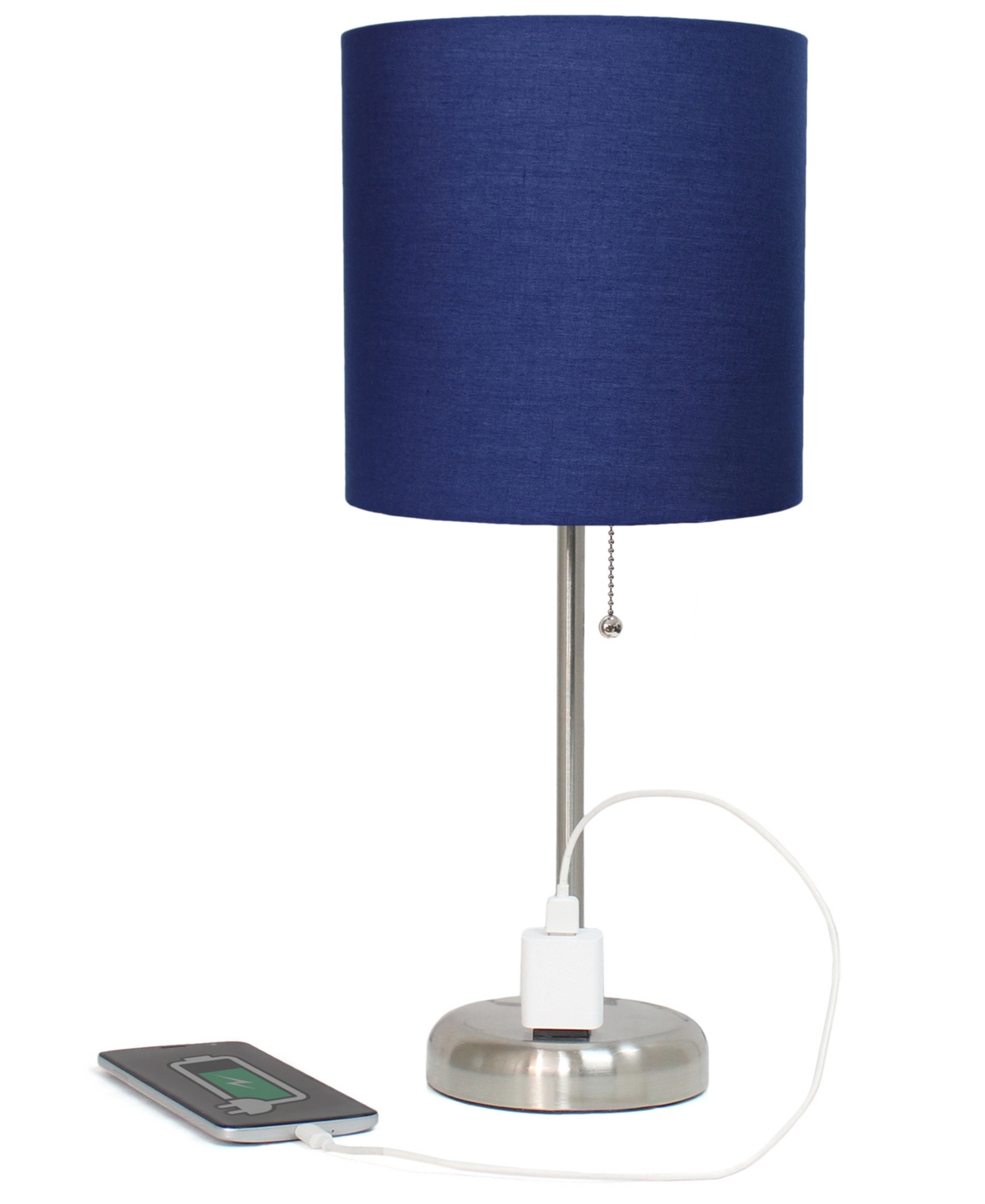 Creekwood Home 19.5" Metal Oslo Contemporary Bedside Duo Table Lamp Set In Brushed Steel,navy Blue Shade
