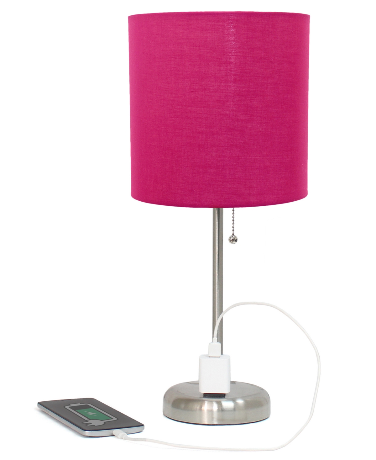 Creekwood Home 19.5" Metal Oslo Contemporary Bedside Duo Table Lamp Set In Brushed Steel,pink Shade