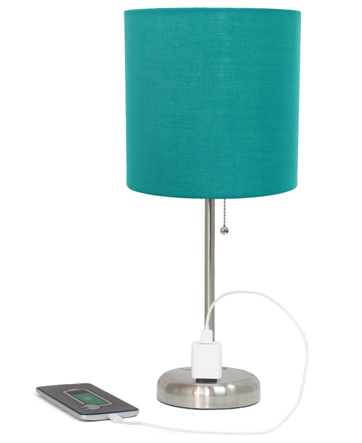 Creekwood Home 19.5" Metal Oslo Contemporary Bedside Duo Table Lamp Set In Brushed Steel,teal Shade