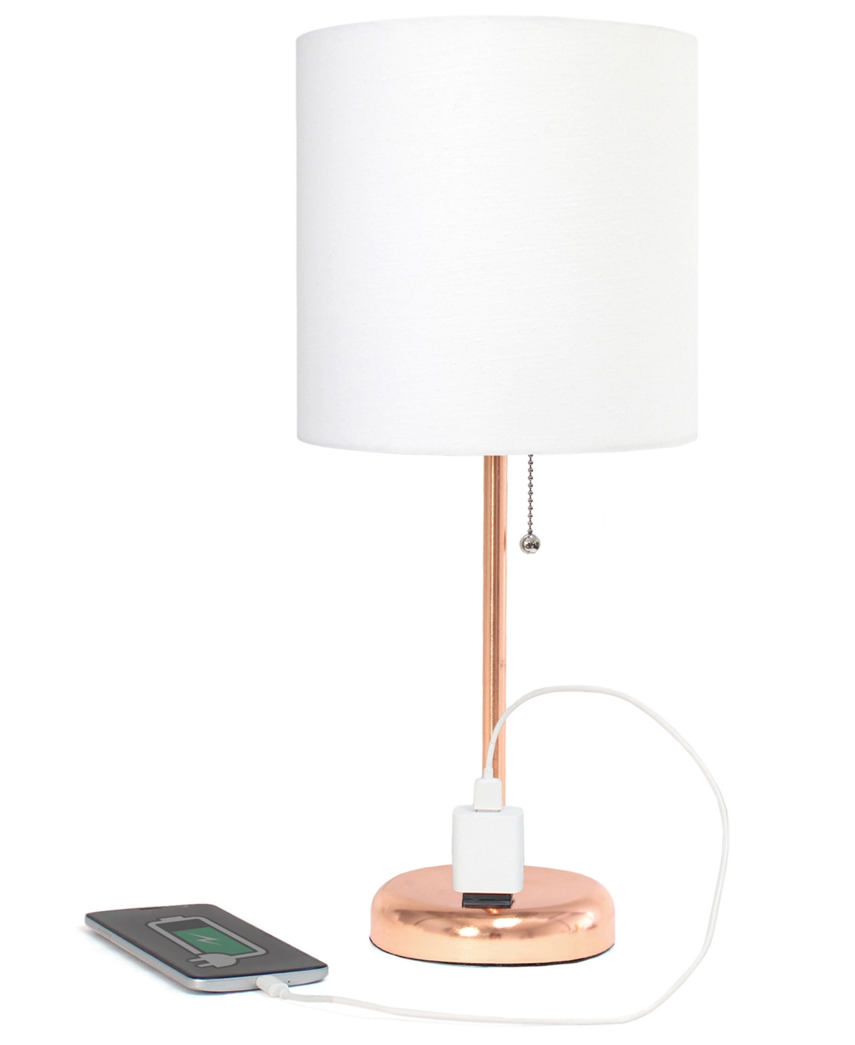 Creekwood Home 19.5" Metal Oslo Contemporary Bedside Duo Table Lamp Set In Rose Gold,white Shade