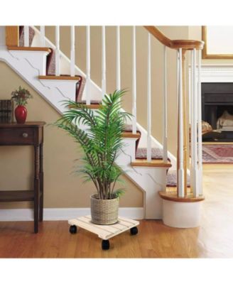  2-Pack Wooden Plant Stand Caddy with Lockable Wheels Heavy Duty