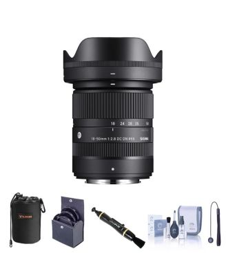 18-50mm f/2.8 DC DN Contemporary Lens for Fujifilm X, Bundle with 55mm Filter Kit, Lens Pouch, Lens Cleaner, Cleaning Kit, Lens Cap Tether