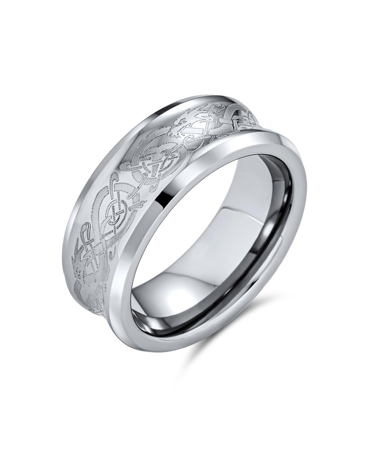 Celtic Knot Dragon Inlay Couples Concave Titanium Promise Band Ring Black Silver Gold Tone Comfort Fit 8MM - Gold