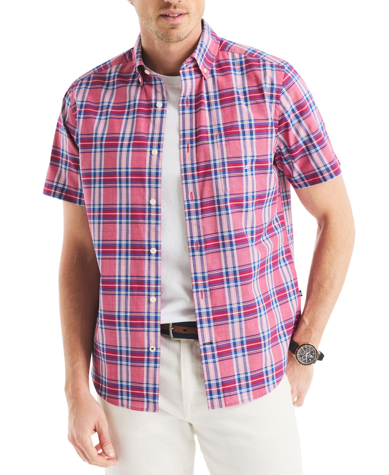 Men's Classic-Fit 100% Cotton Plaid Button-Down Shirt