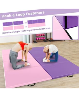 4-Panel PU Leather Folding Exercise Mat with Carrying Handles-Purple