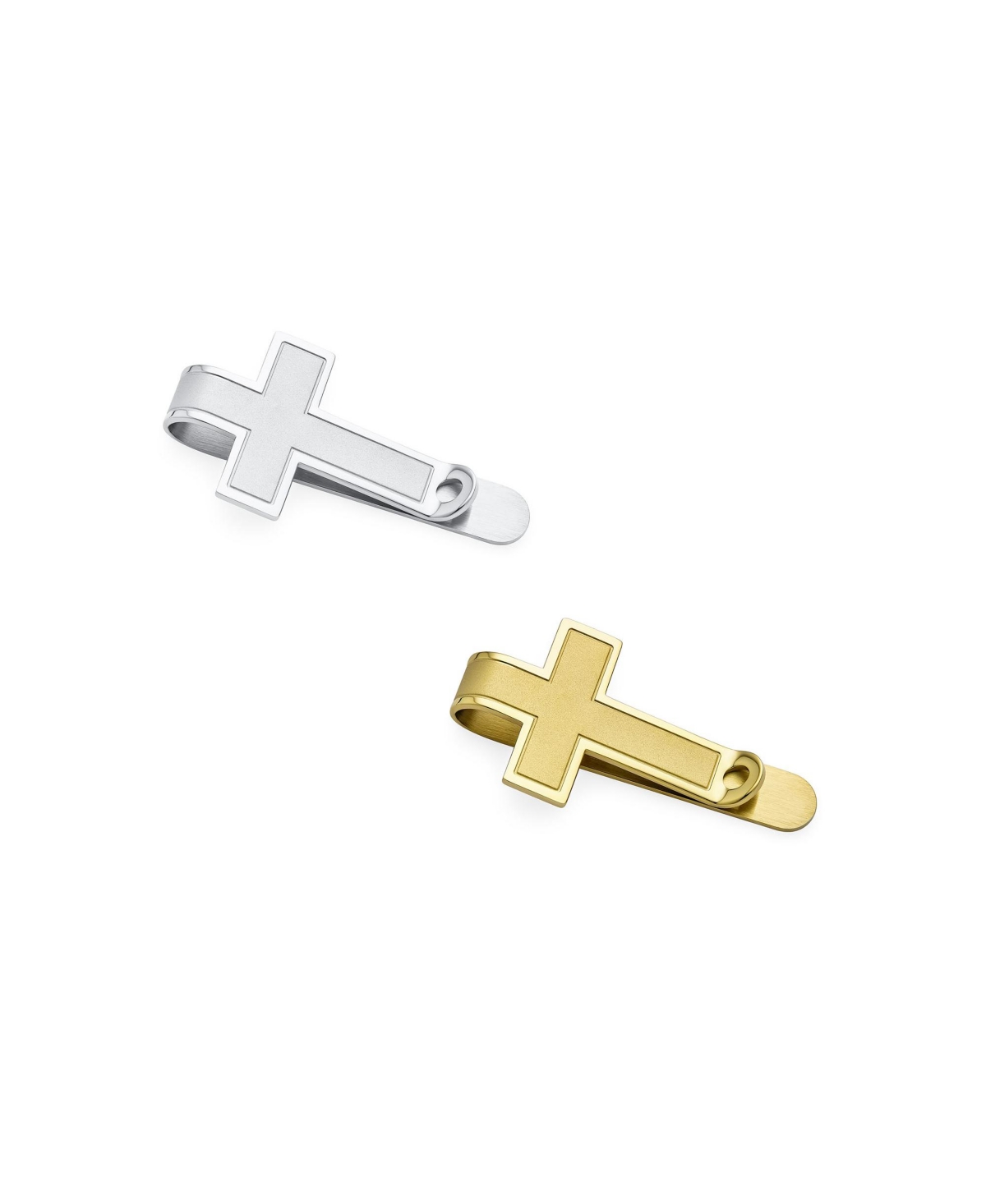 Set of 2 Christian Fleur de Lis Cross Money Clip Credit Card Holder Gold Plated - Gold-silver