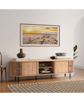 Light Oak Finish Engineered Wood 2-Door and Open Storage 71-Inch Wide TV Console