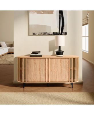 Light Oak Finish Engineered Wood 2-Door 58-Inch Wide Buffet Cabinet