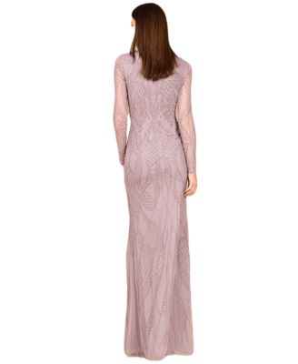 Women's V Neck Beaded Long Sleeve Dress