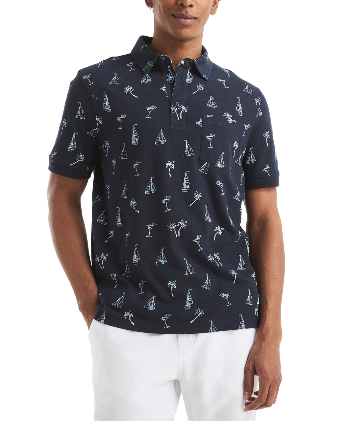 Men's Classic-Fit Sailboat Graphic Polo Shirt - Navy Seas