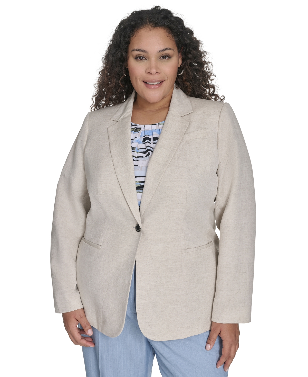 Calvin Klein Plus Size Linen-blend One-button Blazer