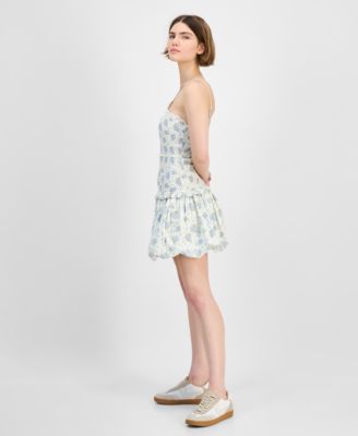 Women's Printed Cotton Halter Smocked Bubble-Hem Dress, Exclusively at Macy's