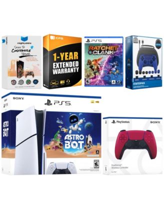 PlayStation 5 Slim Disc Astro Bot, Rachet and Clank Bundle with Extra Volcanic Red Controller, Pro Gamer Starter Kit, MightySkins Code and 1 Year