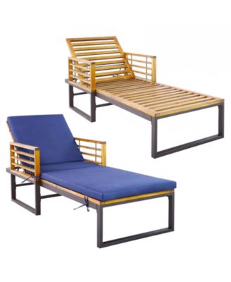 2PCS Patio Cushioned Chaise Lounge Chair Adjustable Reclining Lounger