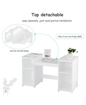 Vanity Table Set Makeup Dressing Kids Girls Study Table Tri Folding