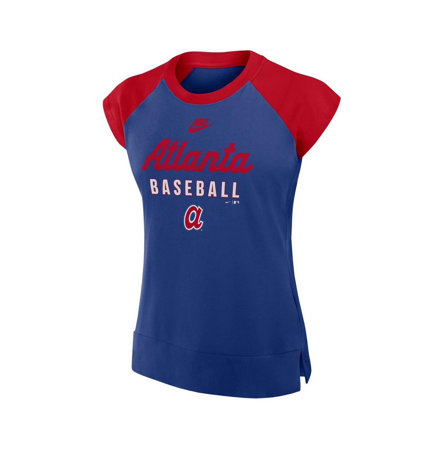 Женская футболка Nike Royal/Red Atlanta Braves Cooperstown Collection Raglan Performance — фото 2