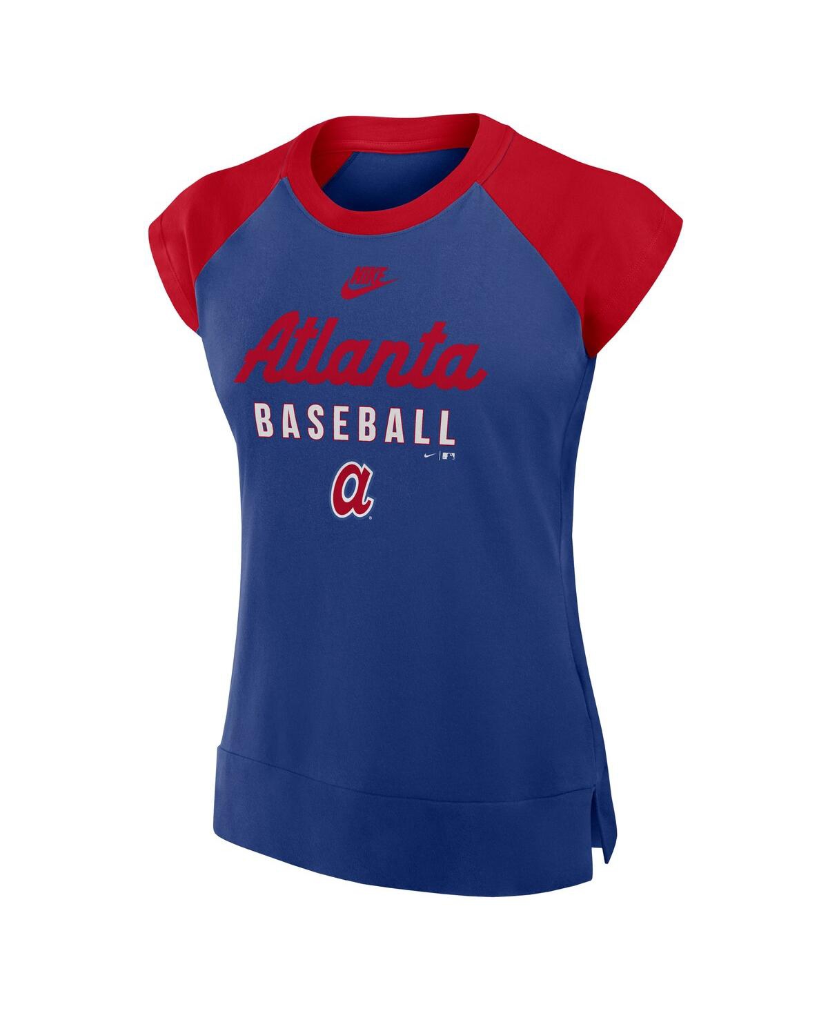 Nike Women's Royal/red Atlanta Braves Cooperstown Collection Raglan Performance T-shirt In Royal,red