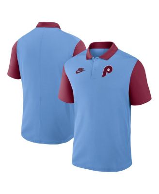 Nike - Men's Light Blue/Burgundy Philadelphia Phillies Cooperstown Collection Color-Block Victory Performance Polo