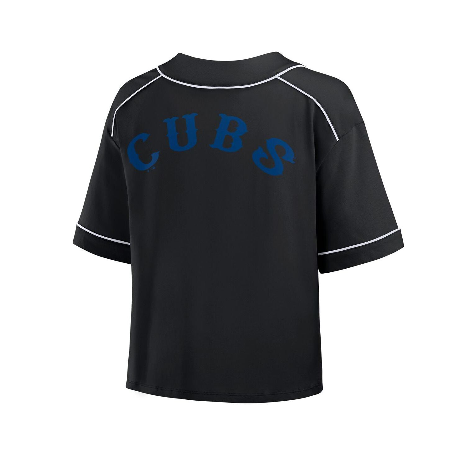 Women's Black Chicago Cubs Oversized Champ Game Cropped V-Neck T-Shirt