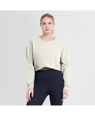 Women's Cream San Francisco Giants Relax Studio Cropped Pullover Sweatshirt