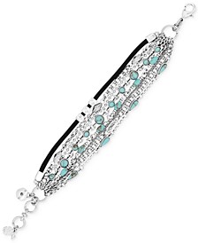 Silver-Tone Multi-Row Turquoise-Look Bead and Leather Cord Bracelet