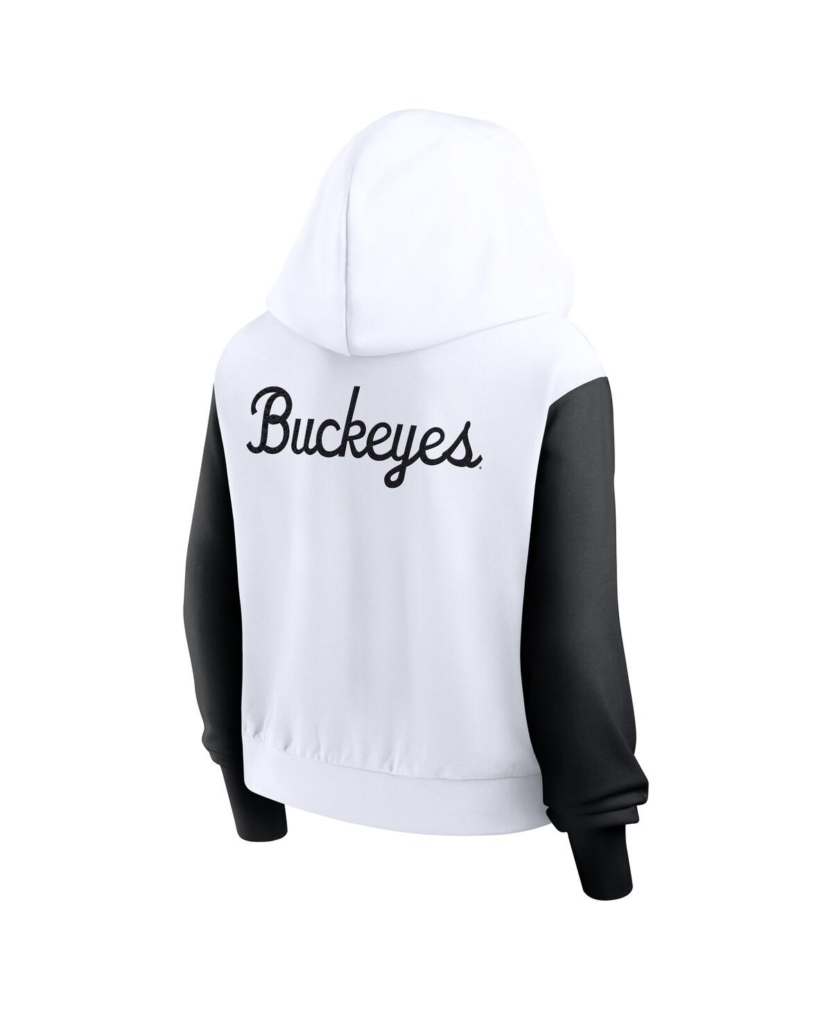 Nike White Ohio State Buckeyes Cropped Beyond Capability Color-block Script Full-zip Hoodie In Multi