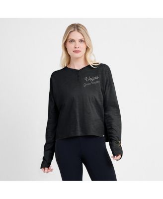 Women's Black Vegas Golden Knights Oversized All Out Effort Long Sleeve Henley T-Shirt