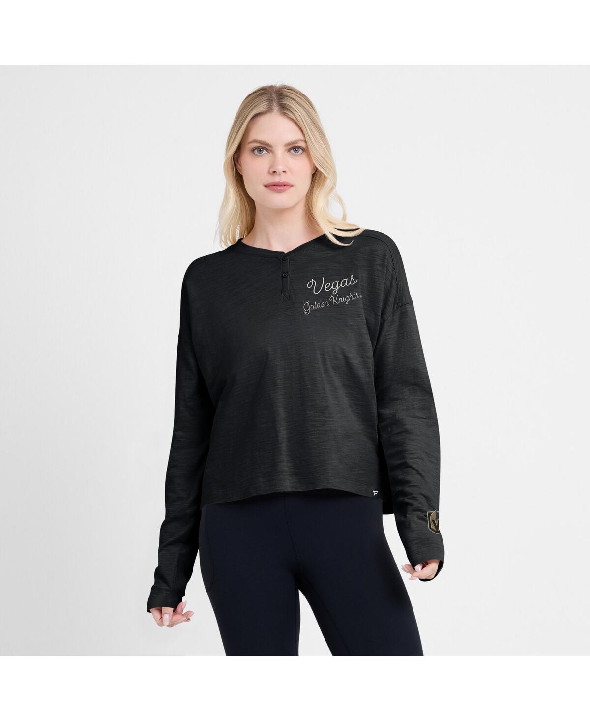 Fanatics Women's Black Vegas Golden Knights Oversized All Out Effort Long Sleeve Henley T-shirt In Black