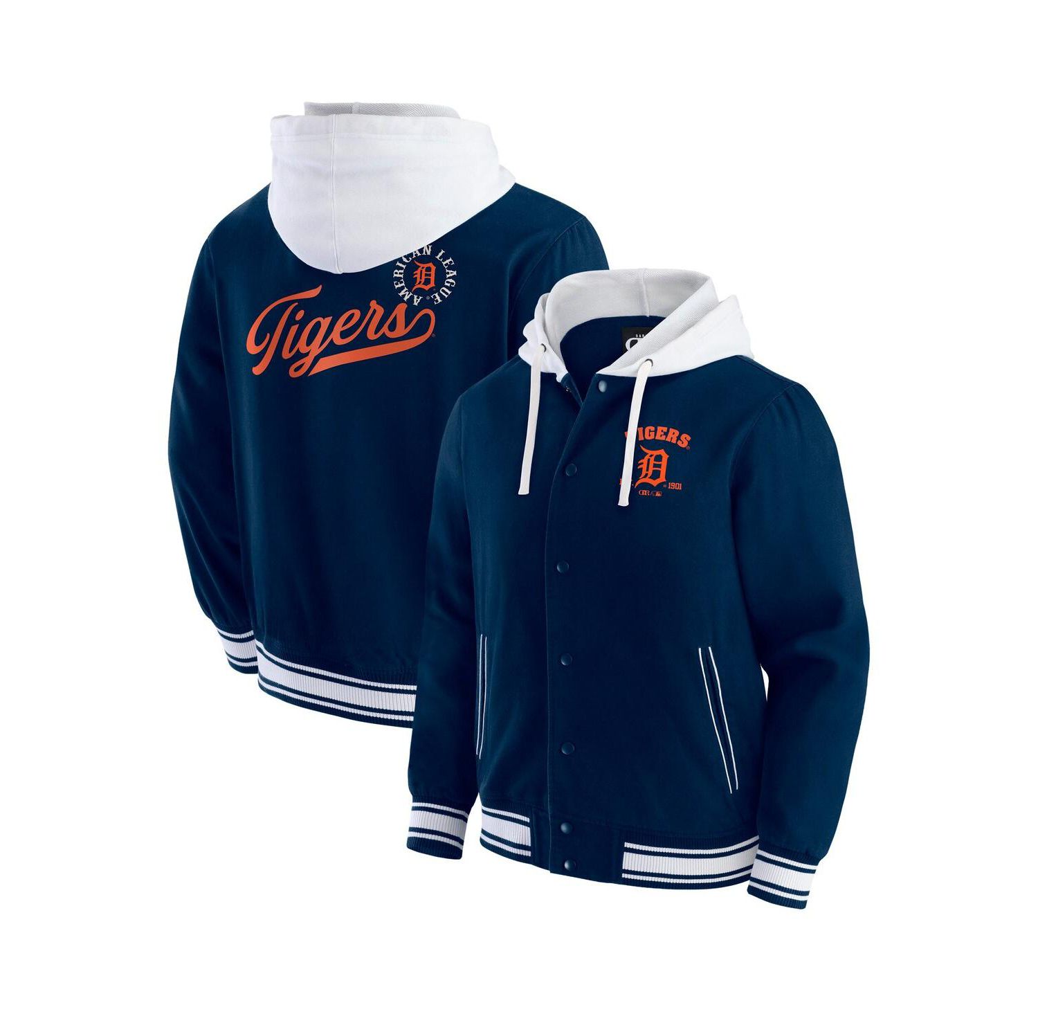 Men's Navy Detroit Tigers Full-Snap Hooded Jacket