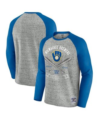 Fanatics - Men's Heather Gray Milwaukee Brewers Raw Edge Raglan Long Sleeve Baseball T-Shirt