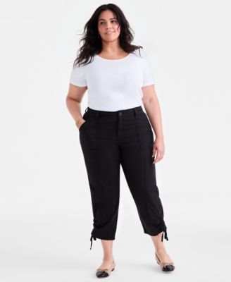Plus Size Tie-Hem Cropped Utility Pants, Exclusively at Macy's 