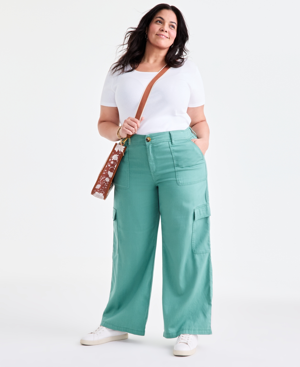 Style & Co Plus Size Mid-rise Wide-leg Cargo Pants, Exclusively At Macy's In Green